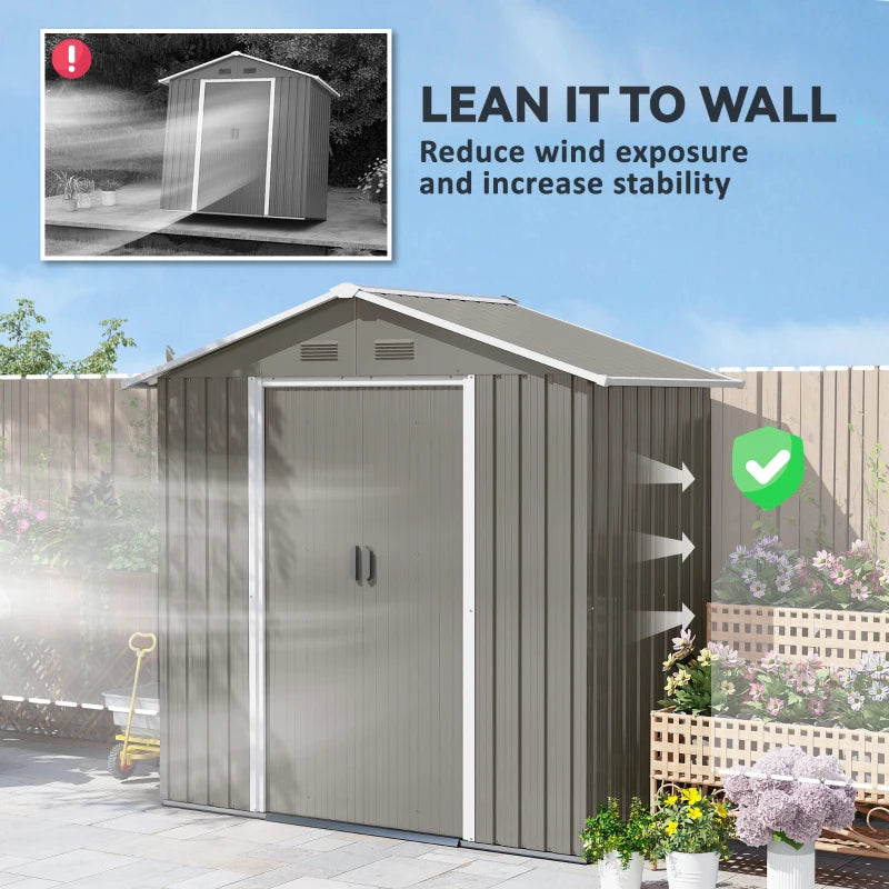 6.5ft x 3.5ft Metal Garden Storage Shed for Outdoor Tool Storage with Double Sliding Doors and 4 Vents
