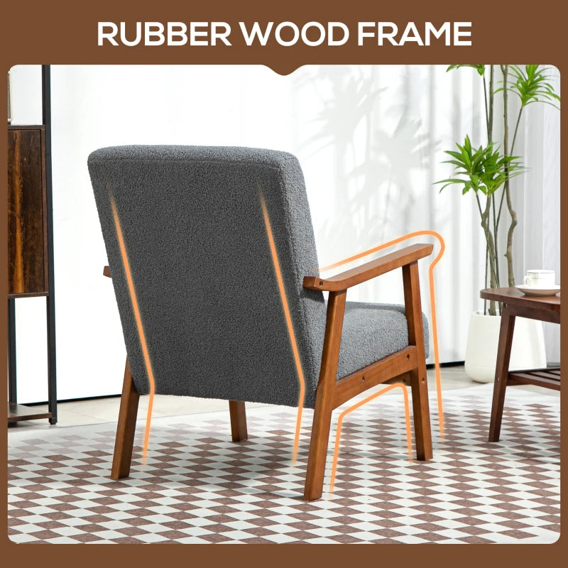 Wide Seat Boucle Accent Armchair with Thick Padding and Solid Wood Frame for Living Room, Bedroom, or Office