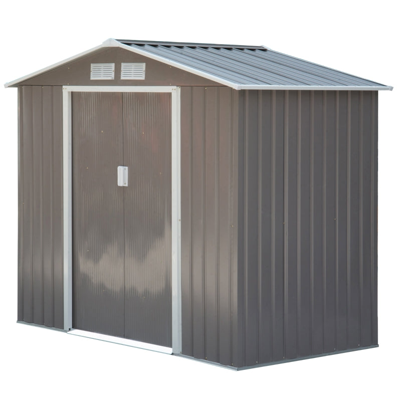 Grey 7ft x 4ft Lockable Garden Metal Storage Shed With Air Vents