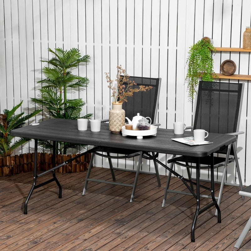Rectangular Folding Garden Dining Table for 6 - Charcoal Grey HDPE Outdoor Table with Steel Frame for Balcony and Porch