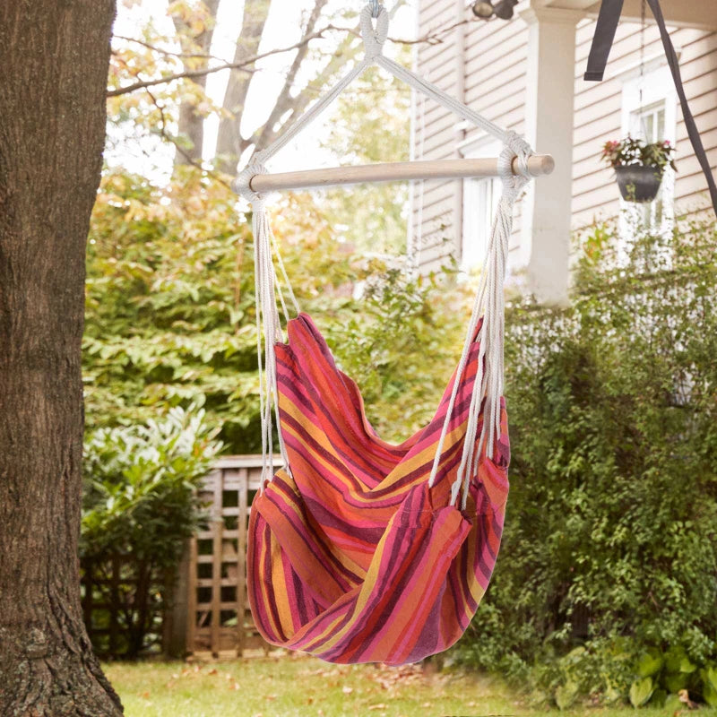 Red Outdoor Hanging Rope Hammock Chair