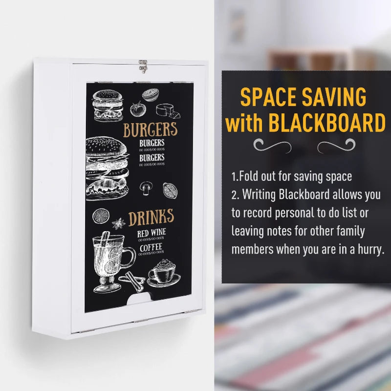 Folding Wall-Mounted Drop-Leaf Table with Chalkboard & Storage Shelf - Multifunctional Floating Desk for Home Office - White