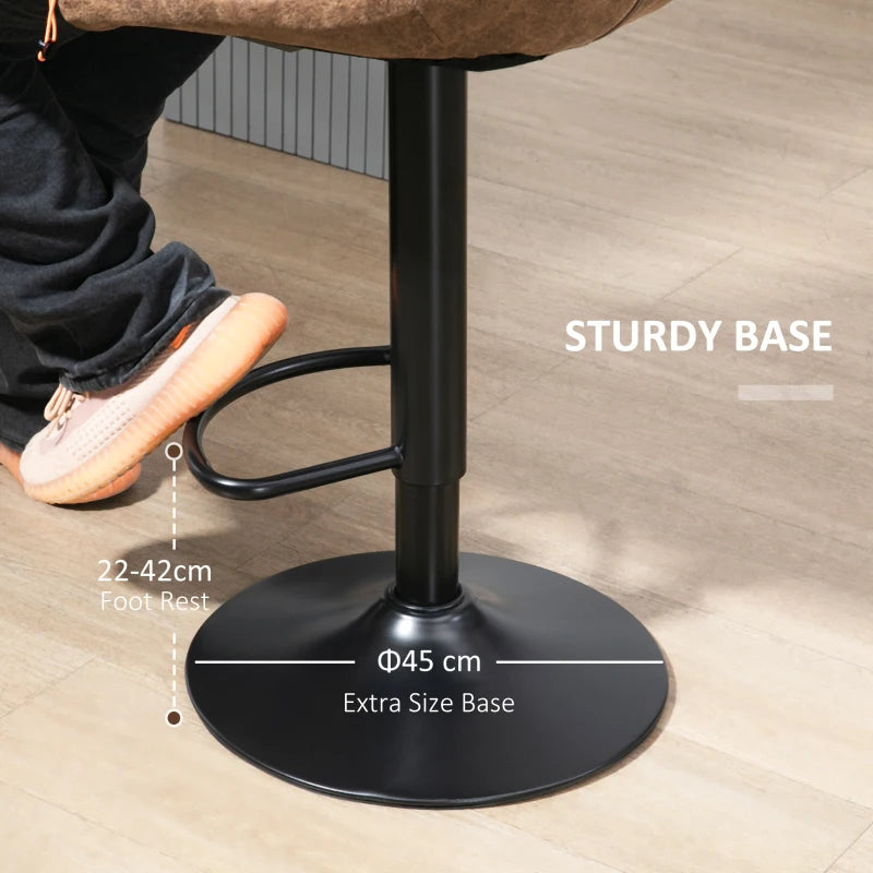 Adjustable Bar Stools Set of 2 with Backrest & Footrest - Brown Microfiber Kitchen Island Dining Chairs