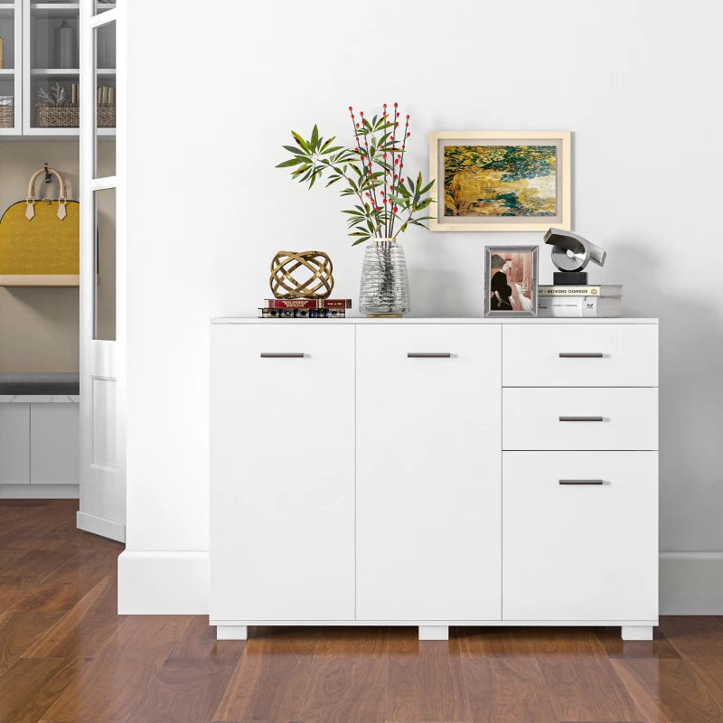 Modern White Sideboard Storage Cabinet with 2 Drawers and 3 Doors Adjustable Shelves for Living Room and Dining Room
