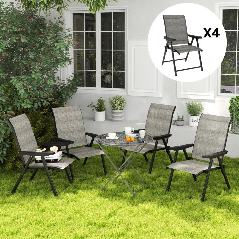 Set of Four Folding Outdoor Chairs - Black and Grey - Compact and Lightweight Design