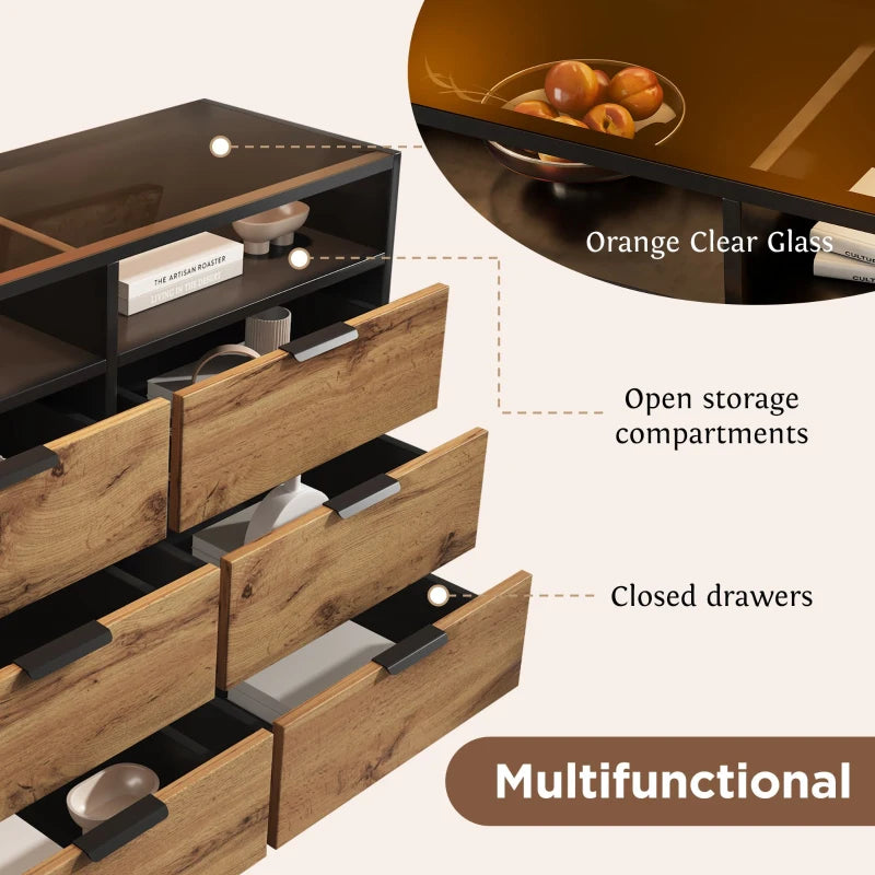 Anti-Tip Oak Sideboard Cabinet with Storage Drawers & Shelves - 120x40x80 cm Wooden Drawer Chest for Living Room