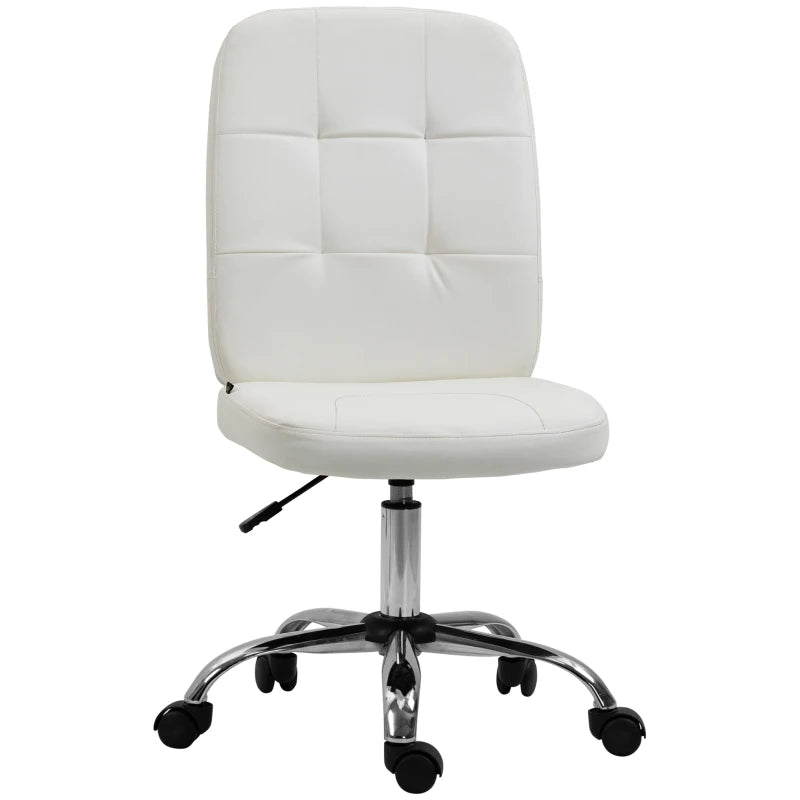 Vinsetto Armless Faux Leather Office Chair - Modern White Design for Home & Office, Ergonomic Comfort, Stylish Seating