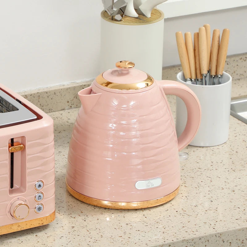 Light Pink 3000W Kettle & 4 Slice Toaster Set - 1.7L Capacity, 7 Browning Controls, Easy Clean Crumb Tray