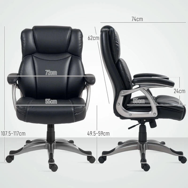 Ergonomic 49.5-59cm Adjustable Faux Leather Office Chair - Stylish Black Executive Desk Seating