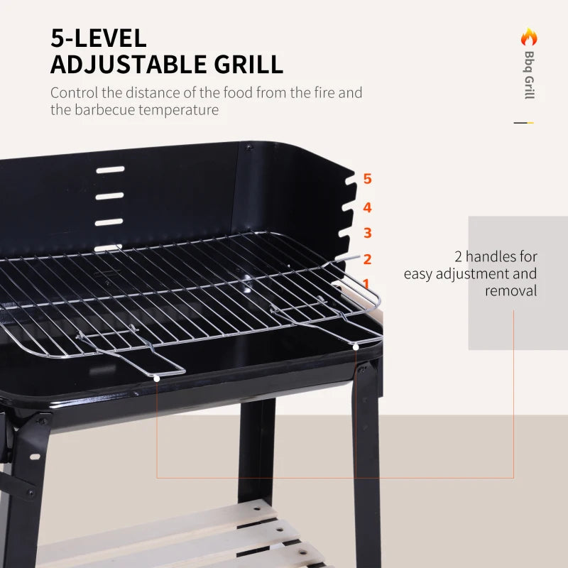 Charcoal BBQ Grill with Side Trays and Storage Shelf - Outdoor Patio Garden