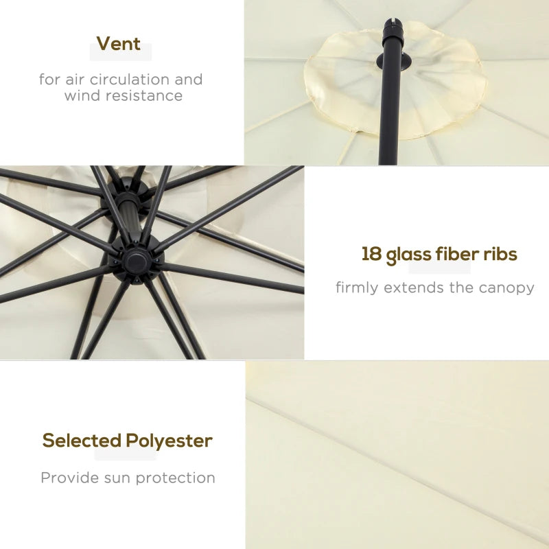 Cream White Hanging Rattan Cantilever Sun Umbrella - 3m