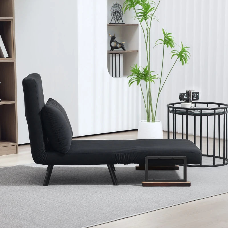 Velvet-Feel Single Chair Bed with Pillow - Stylish Black Design for Comfort and Versatility