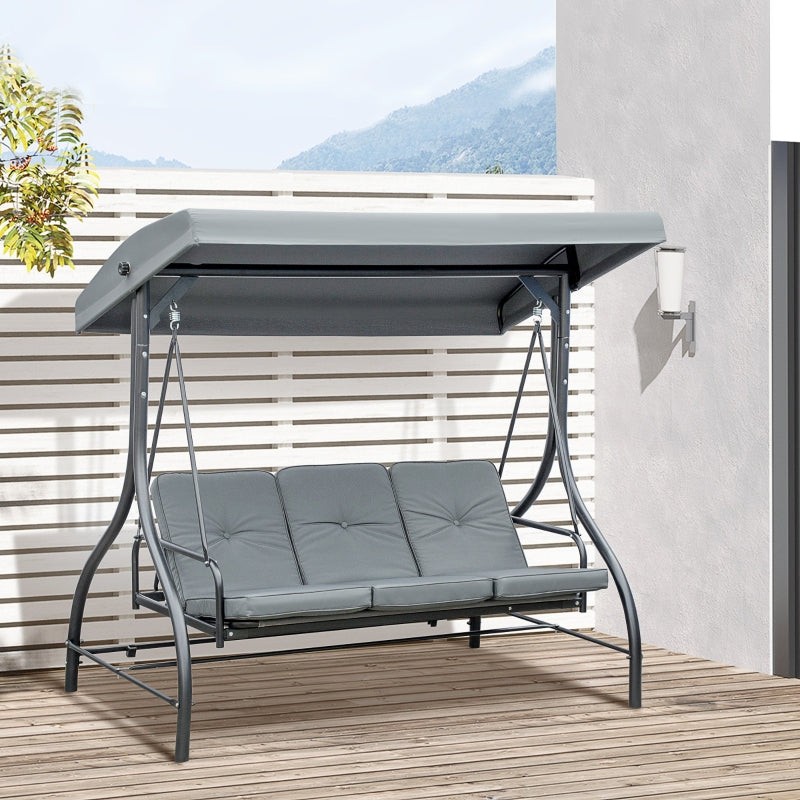 Dark Grey 3 Seater Canopy Swing Chair with Adjustable Canopy
