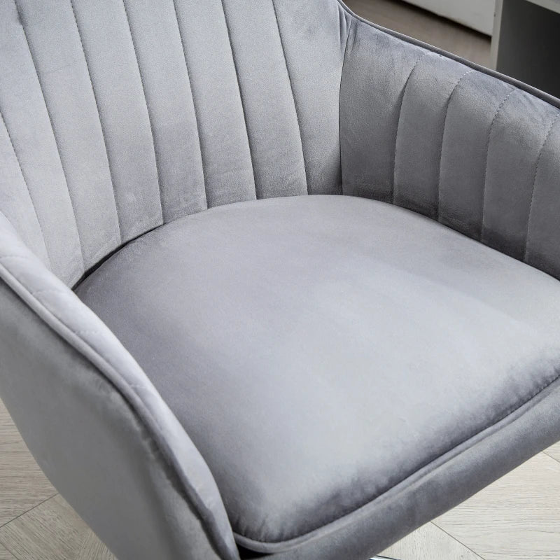 Stylish Grey Velvet Swivel Office Chair with Adjustable Height & Rolling Wheels - Perfect for Home, Work, or Study