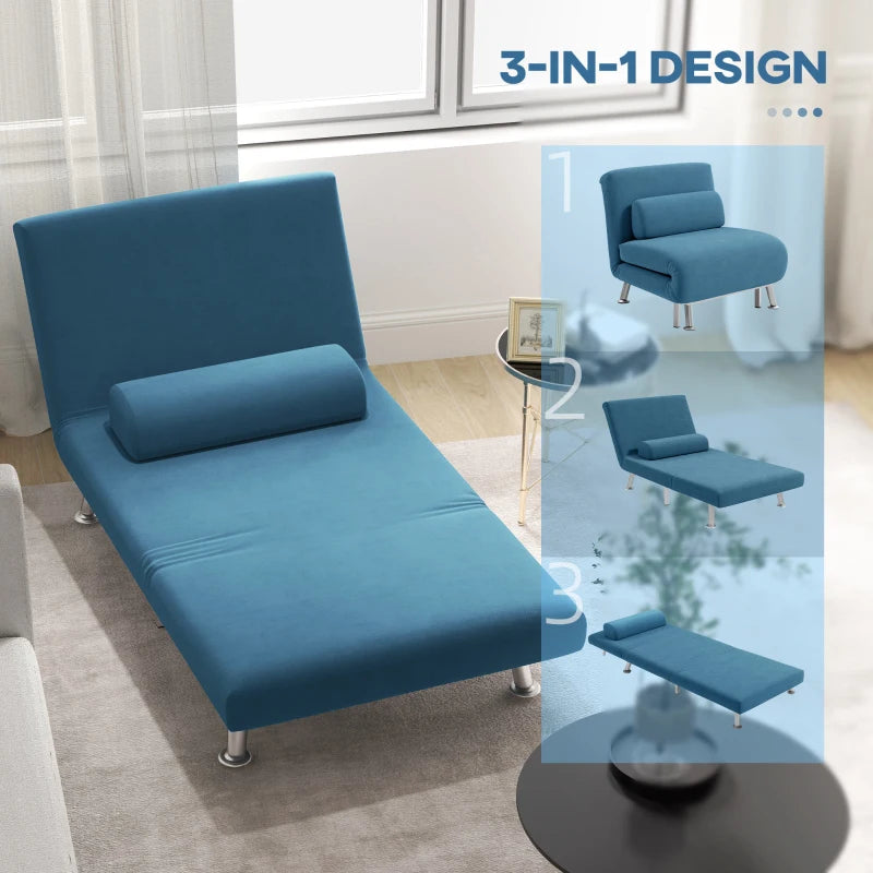 Velvet-Feel Sleeper Chair in Blue - Stylish and Comfortable Multi-Functional Seating Solution