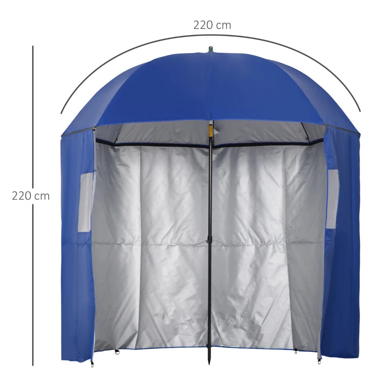 Blue Beach Fishing Umbrella with Sides and Tilt Sun Shade