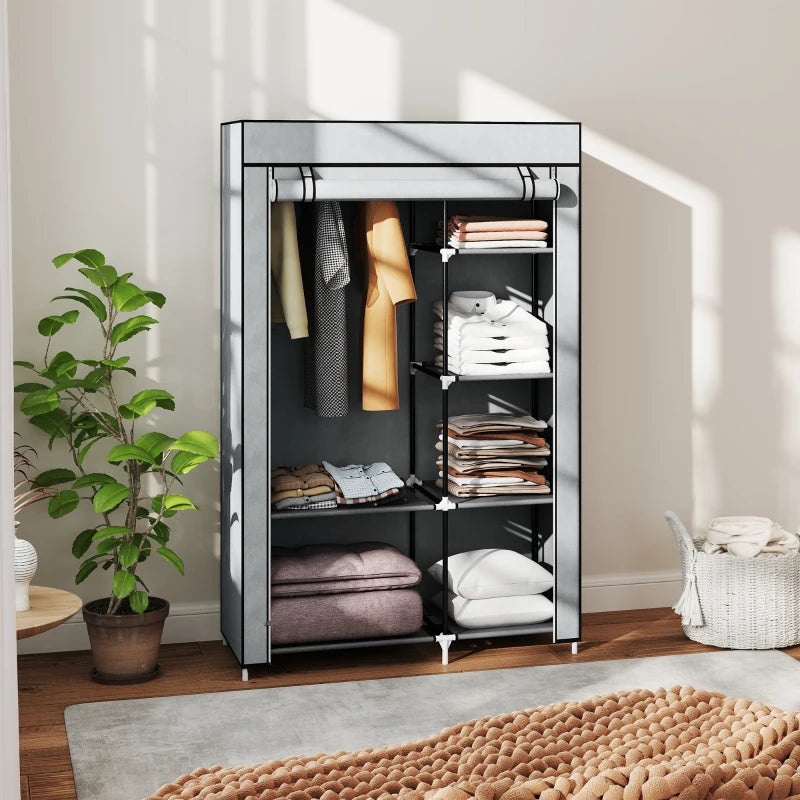 Portable Fabric Wardrobe with 6 Shelves and Hanging Rail Light Grey 103x43x162.5 cm