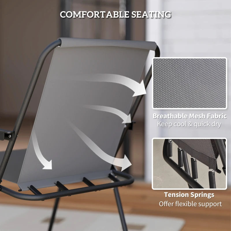 4 Seater Grey Garden Furniture Set - 6 Piece Outdoor Dining Set with Folding Chairs and Round Glass Top Table, Includes Parasol for Patio