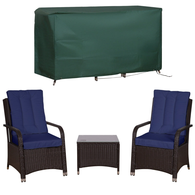 Dark Blue 3-Piece Patio Rattan Bistro Set with Cushioned Chairs and Coffee Table