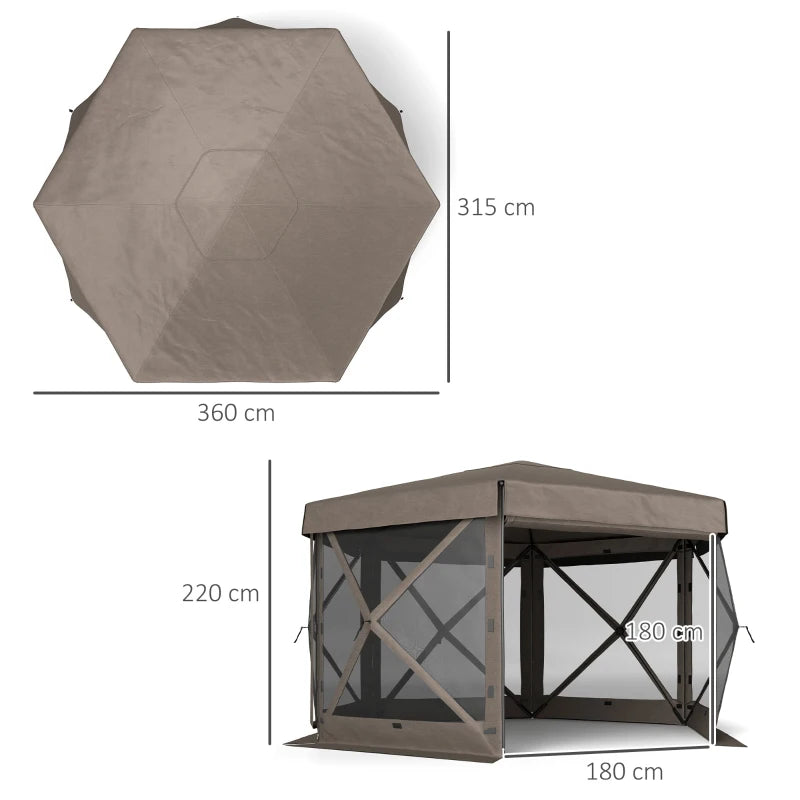 3x3m Brown Hexagon Pop Up Gazebo - Waterproof, UV Resistant Party Tent with Netting & Carry Bag for Garden and Patio