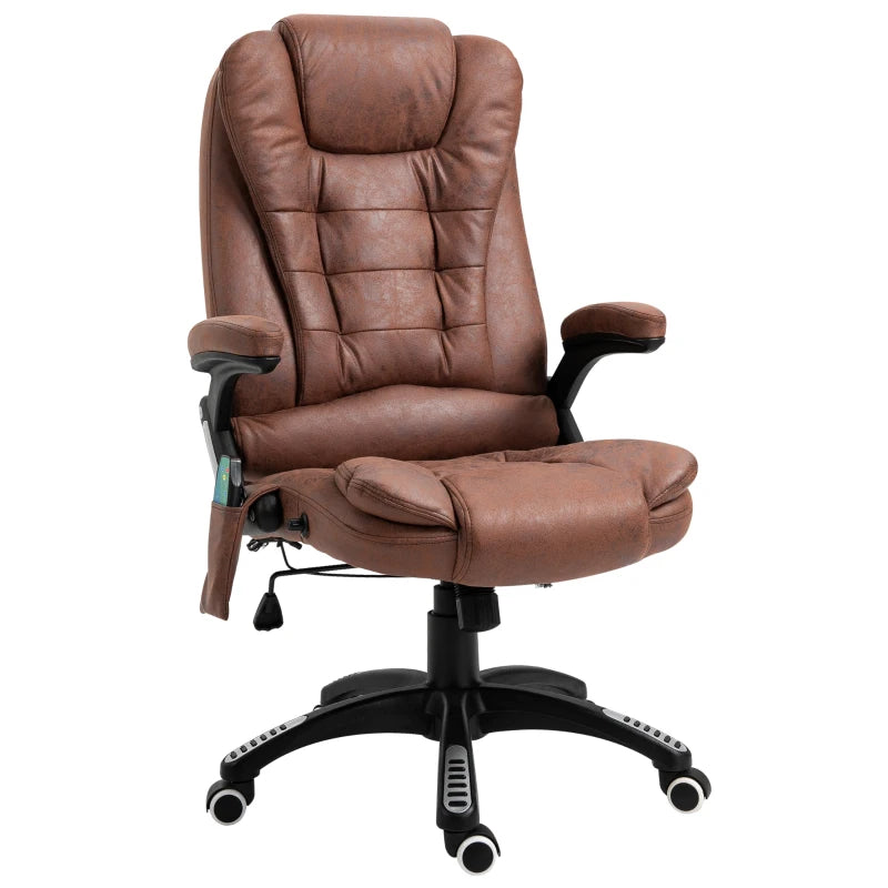 Vinsetto Heated Massage Recliner Chair - 6 Massage Points, 360° Swivel, Microfiber Office Chair, Brown Comfort
