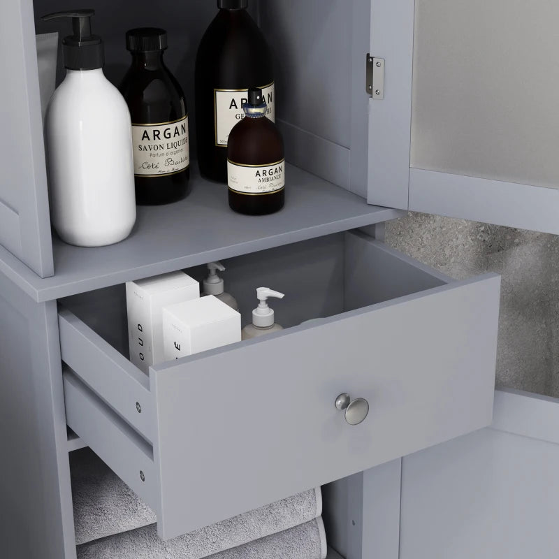 Bathroom Storage Cabinet with 3-Tier Shelf and Drawer Free Standing Slim Organizer Grey
