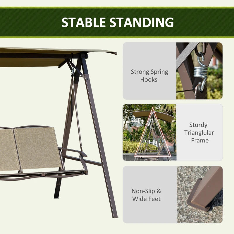 Brown 2 Seater Garden Swing Chair With Metal Frame