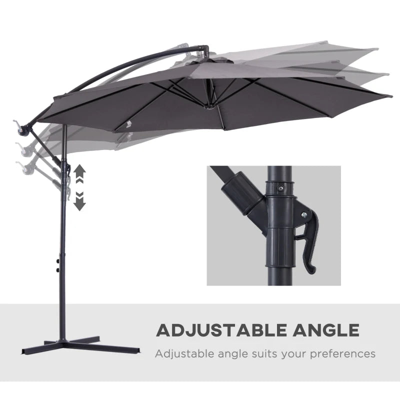 Dark Grey 3M Hanging Cantilever Umbrella Parasol for Patio
