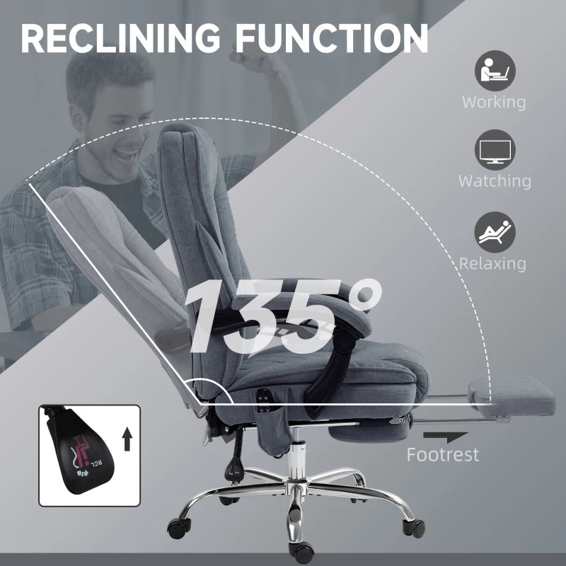 Vinsetto Heated Reclining Massage Office Chair with Adjustable Height & Footrest - Dark Grey Ergonomic Computer Chair