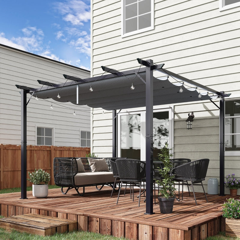 3 x 3 m Grey Aluminum Gazebo with Retractable Roof