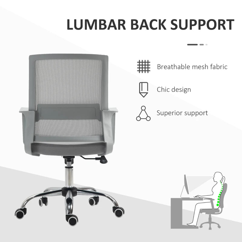 Vinsetto Ergonomic Mesh Office Chair Adjustable Height Armrest 360 Degree Swivel Castor Wheels Grey