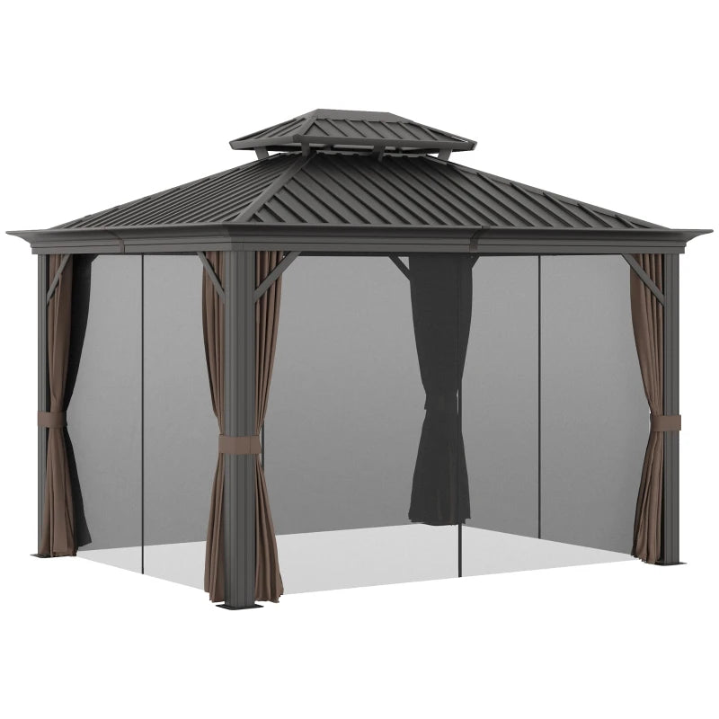 Brown 3.65m x 3m Aluminium Hardtop Gazebo