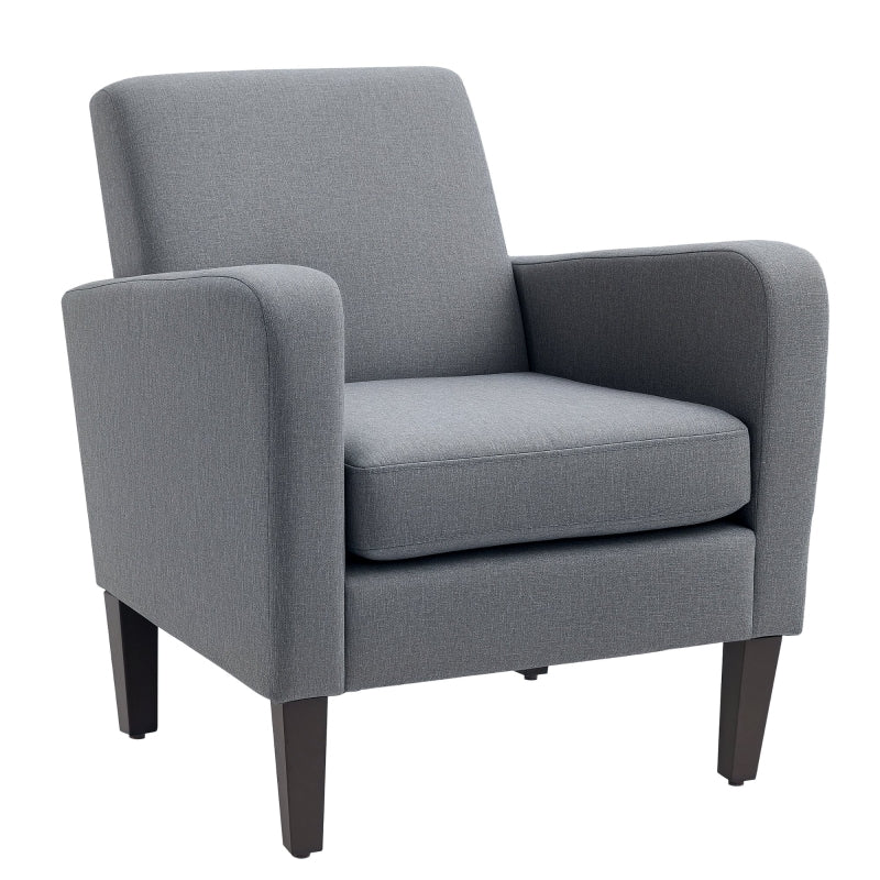 Stylish Grey Accent Chair with Rubber Wood Legs for Living Room and Bedroom