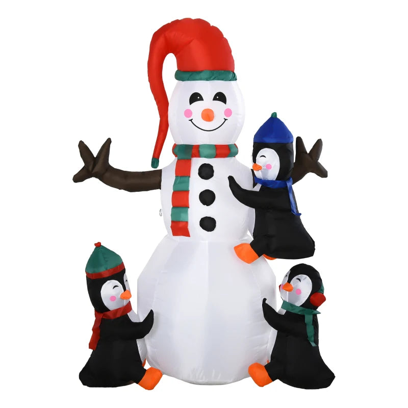 6ft Inflatable Christmas Snowman with 3 Penguins - LED Holiday Outdoor Yard Decoration for Festive Xmas Decor