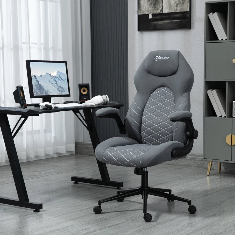 Vinsetto Dark Grey Home Office Desk Chair - Ergonomic Computer Chair with Flip Up Armrests, Swivel Seat & Tilt Function