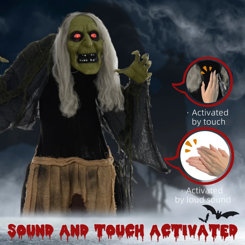 5'2" Hunchback Witch Halloween Animatronic with Glowing Eyes - Spooky Decor for Haunted House & Halloween Parties