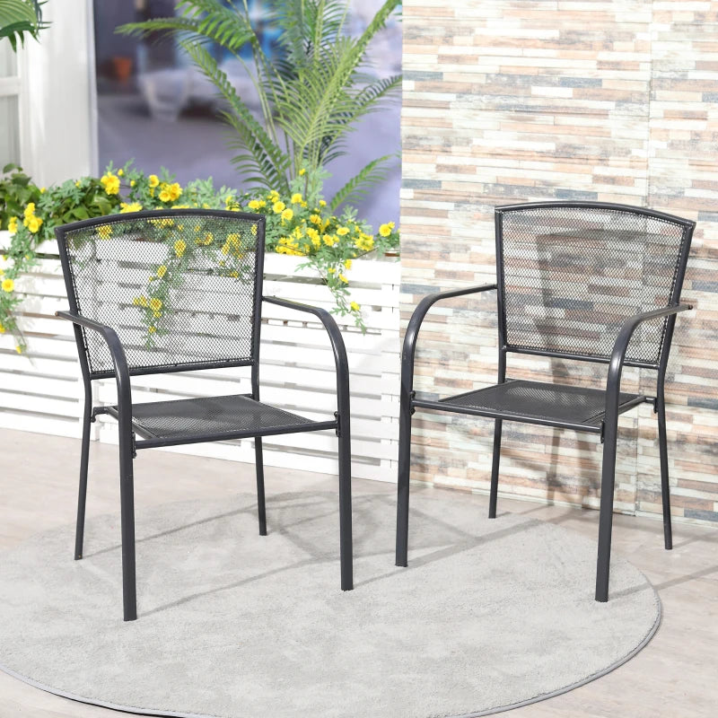 Grey Metal Garden Dining Chairs Set of 2 - Outdoor Patio Furniture