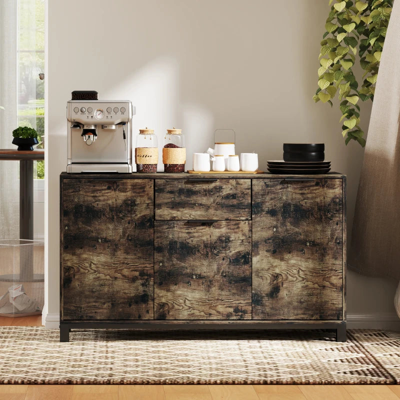 Industrial Sideboard Storage Cabinet with Doors & Drawer, Adjustable Shelves for Living Room, Dining Room, Hallway - Rustic Brown
