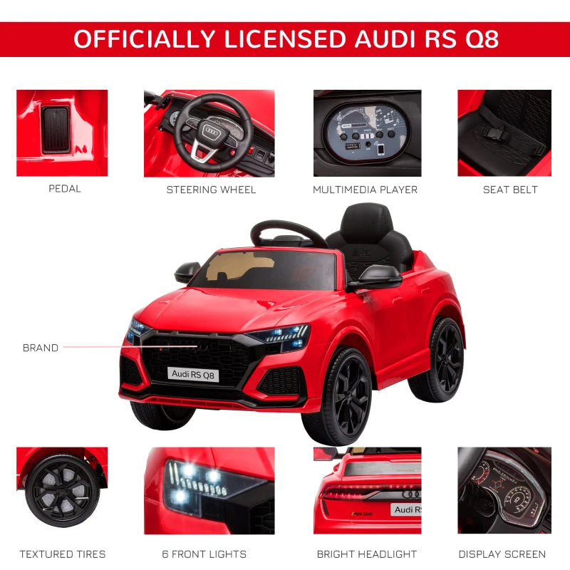 Audi RS Q8 Licensed Electric Ride-On Car for Kids, 6V Remote Control, 7Ah Battery, Bluetooth, Music, Red - Ages 3-5