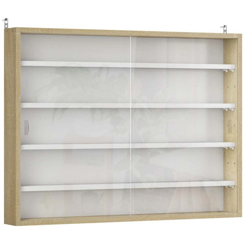 5-Tier Wall Display Shelf Unit with 4 Adjustable Shelves & Glass Doors - Natural Finish for Home & Office Decor 60x80cm