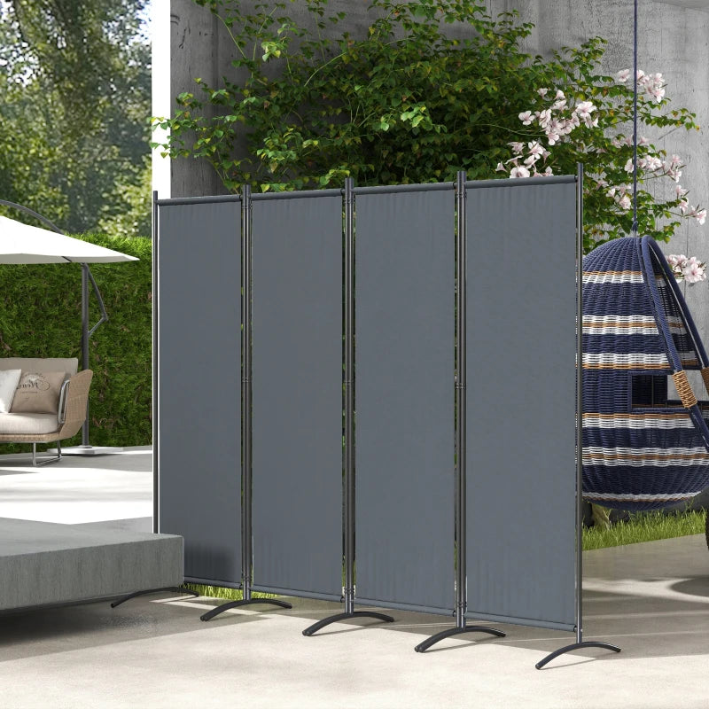 4 Panel Folding Garden Divider - 1.7m Dark Grey Privacy Screen with Wide Feet, Portable Freestanding Privacy Panel for Deck