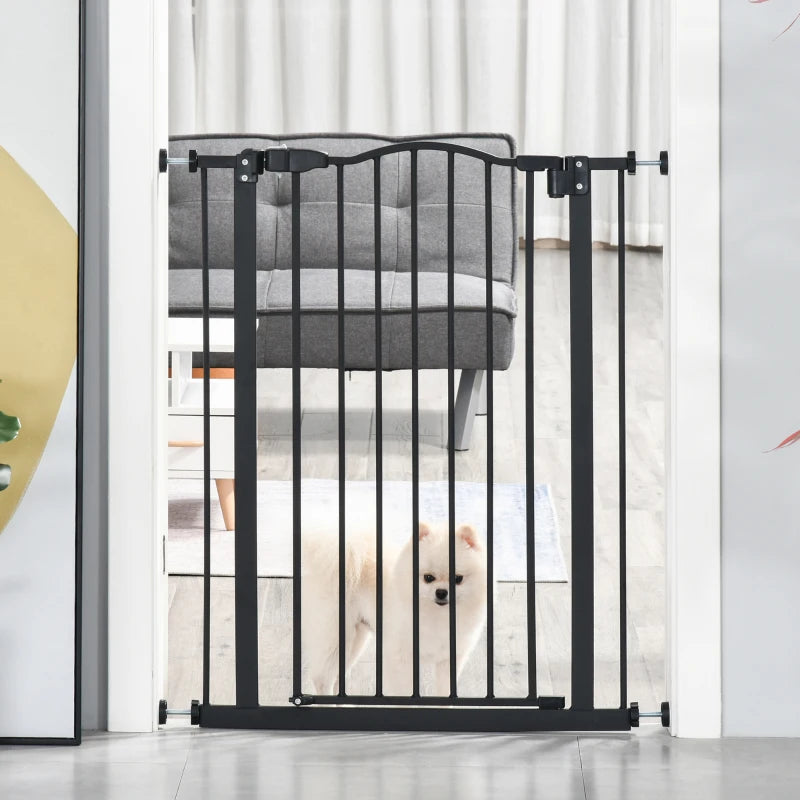 Pressure Fit Dog Stair Gate - No Drilling Safety Gate with Auto Close, Adjustable 74-80cm, 94cm Tall, Black for Doorways & Hallways