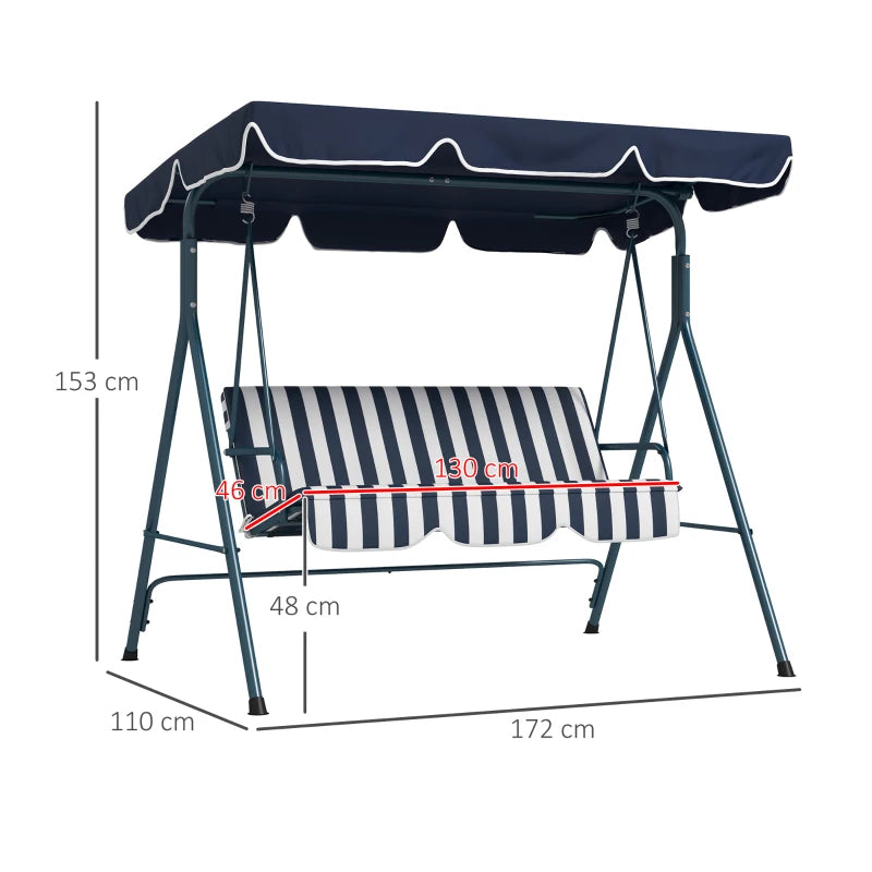 Blue 3-Seater Garden Swing Chair with Adjustable Canopy