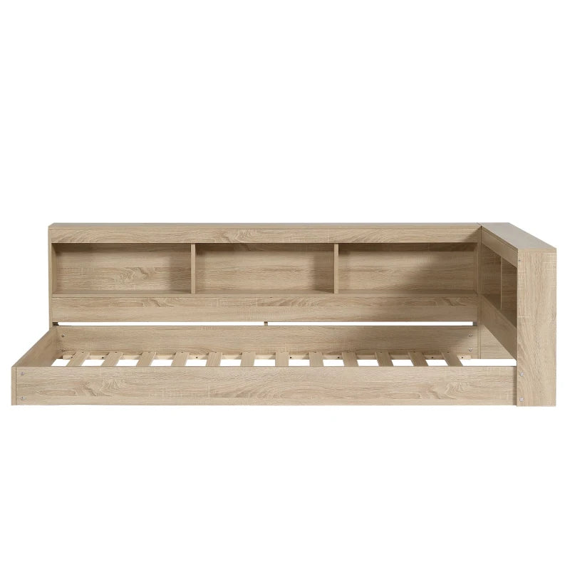 3FT Single Bed Frame with Storage Durable MDF Plywood Wooden Design for Adults Teens White Oak
