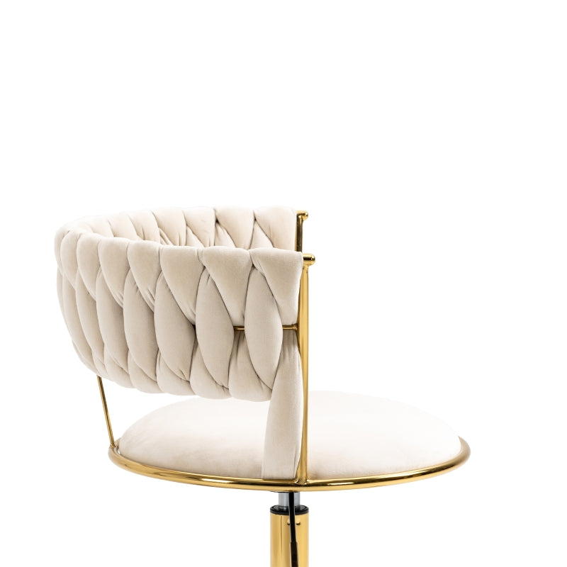 Ivory Velvet 360° Swivel Computer Chair with Backrest, Adjustable Height, 5 Wheels, Stainless Base, 62x62x77 cm