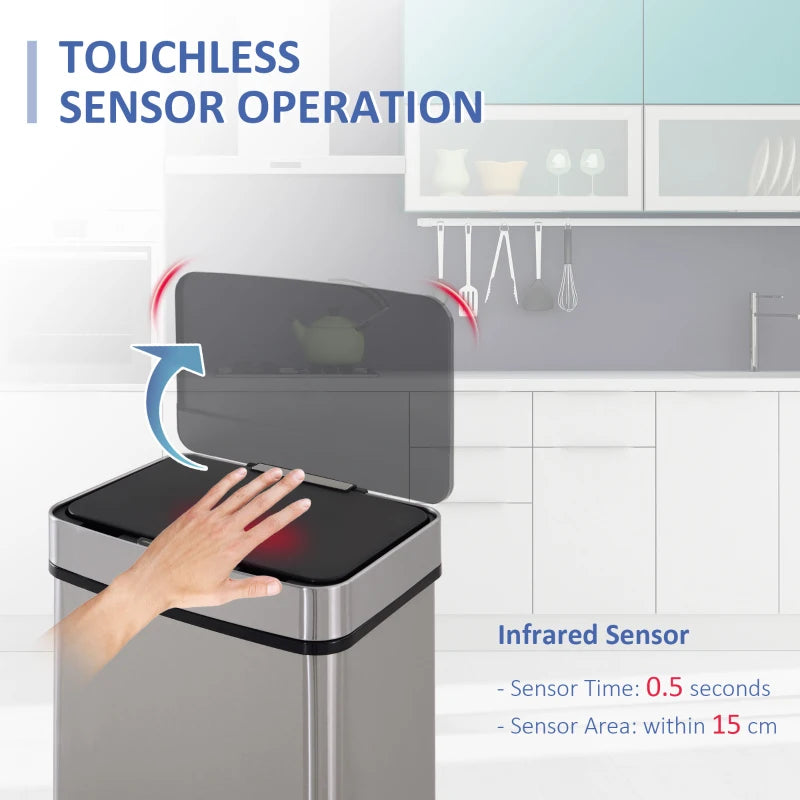 72L Stainless Steel Recycling Sensor Bin - 3 Compartments for Wet/Dry Waste, Removable Lid - Ideal Kitchen Home Solution