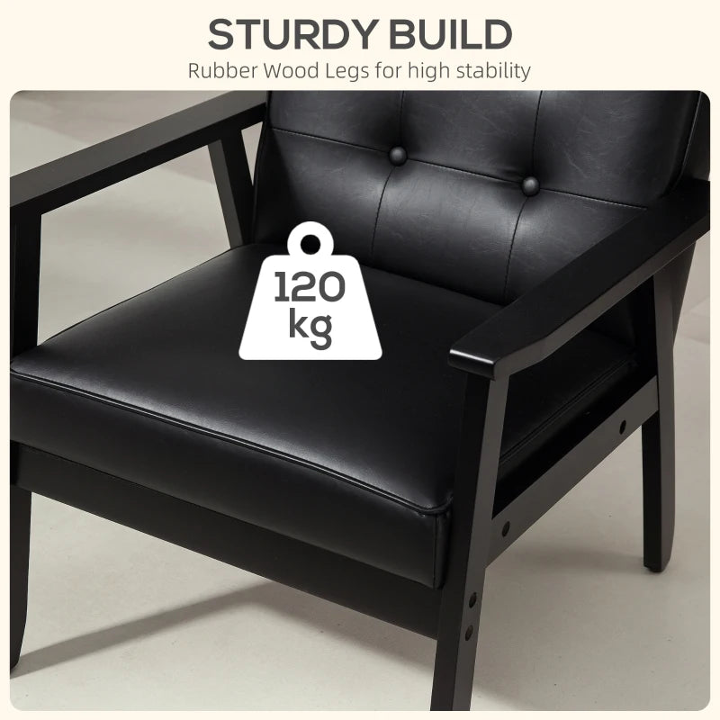 Retro-Style Accent Chair with Faux Leather Seat in Black for Stylish Home Decor