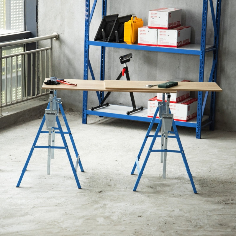 Blue Adjustable Telescopic Builders Trestle for DIY Projects