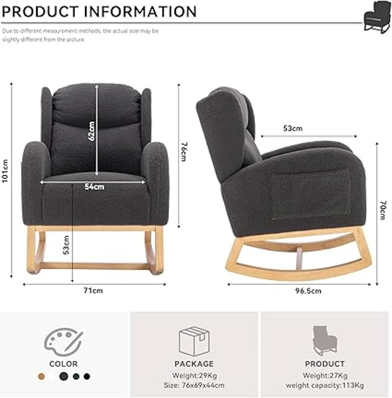 Stylish Grey Wingback Chair with Padded Seat for Living Room or Bedroom, 96.5x71x101 cm