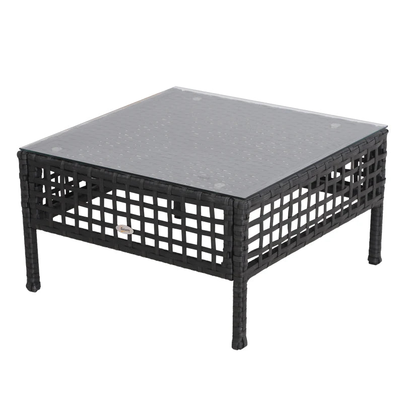 Black Rattan Side Table with Glass Top